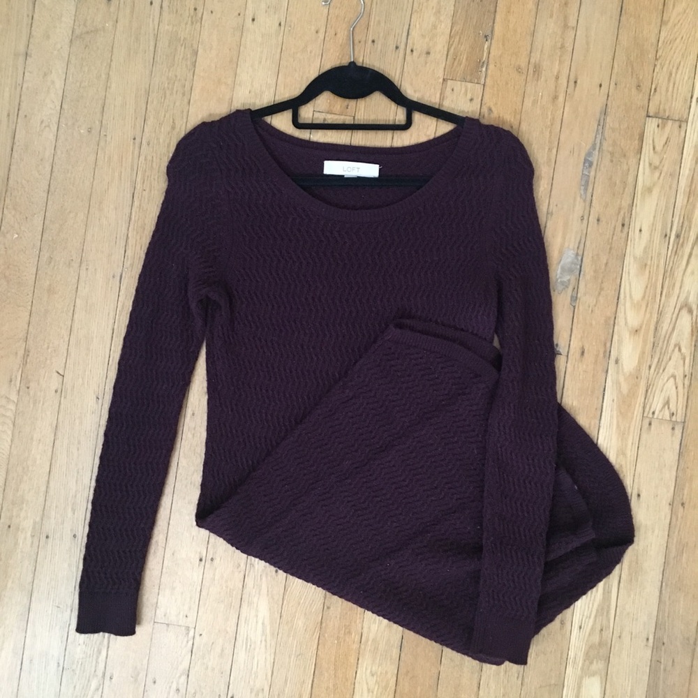 Loft Textured Sweater Dress in Eggplant Purple